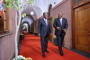 Alassane Ouattara et Cyril Ramaphosa, à Pretoria, le 23 juillet 2022. © DR / Présidence Côte d’Ivoire