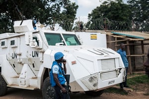 Des soldats de la Monusco à Butembo, dans le territoire de Beni, le 26 décembre 2018. © ALEXIS HUGUET/AFP