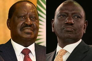 Raila Odinga et William Ruto sont engagés dans un âpre duel électoral pour prendre la tête du Kenya. © Simon MAINA/AFP