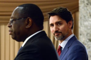 Le Premier ministre canadien Justin Trudeau et le président sénégalais Macky Sall, le 12 février 2020 à Dakar (archives). © Sean Kilpatrick/AP/SIPA.