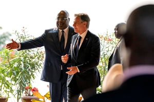 Le Secrétaire d’État américain Antony Blinken avec le président de la RDC Felix Tshisekedi à Kinshasa, le 9 août 2022. © Andrew Harnik / POOL / AFP