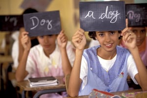 Dans une salle de classe du Sahara algérien. © Andy Johnstone/PANOS-REA