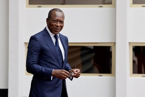 Patrice Talon, lors de la visite d’Emmanuel Macron à Cotonou, le 27 juillet. © LUDOVIC MARIN/AFP
