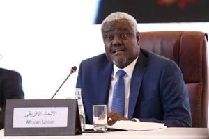 Le président de la Commission de l’UA, Moussa Faki Mahamat. © Mustafa Abumunes/ AFP