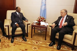 Alassane Ouattara et António Guterres, en février 2020 à Abidjan. © DIRCOM/PR CIV