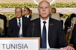 Le président tunisien Kais Saied à l’ouverture de la huitième Conférence internationale de Tokyo sur le développement de l’Afrique (Ticad) à Tunis, le 27 août 2022. Tunisia’s President Kais Saied attends the opening session of the eighth Tokyo International Conference on African Development (TICAD) in Tunisia’s capital Tunis on August 27, 2022. – Japan opened the Africa investment conference seeking to counter the influence of rival China which has steadily grown its economic imprint on the continent. It takes place amid a « complex » international environment caused by the coronavirus pandemic and the war in Ukraine. Some 30 heads of state and government are expected to attend the event at a time when the import-dependent North African nation is grappling with a deepening economic malaise. 
© FETHI BELAID/AFP