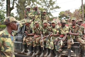 Des combattants du M23 lors de la prise de Goma, en 2012. © Pierre Boisselet/JA