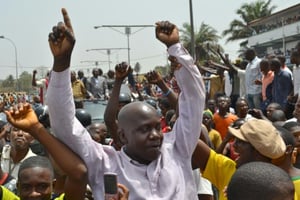 L’homme politique guinéen Étienne Soropogui lors d’une manifestation à Conakry le 17 mars 2012. © Cellou BINANI/AFP