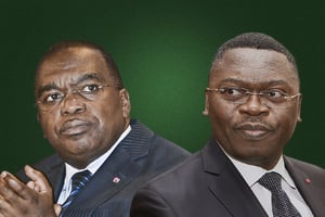 Louis-Paul Motaze, ministre de l’Economie de 2007 à 2011 (g) et Ferdinand Ngoh Ngoh, secrétaire général de la Présidence (d). © Maboup – DR / Montage JA
