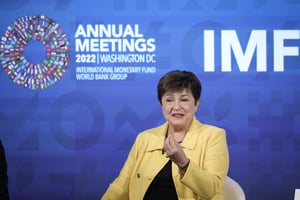 La directrice du FMI, Kristalina Georgieva, le 10 octobre à Washington, aux États-Unis. © Drew Angerer/Getty Images via AFP.