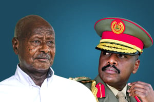 Yoweri Museveni et son fils Muhoozi Kainerugaba entretiennent une relation complexe. © AFP/JA