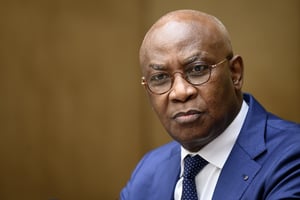 Le ministre sénégalais de l’Eau et de l’Assainissement, Serigne Mbaye Thiam, à Genève, le 29 septembre 2021. © (Photo by Fabrice COFFRINI / AFP)