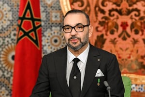 Le roi Mohammed VI lors d’un discours à la nation, le 6 novembre 2021. © Moroccan Royal Palace / AFP