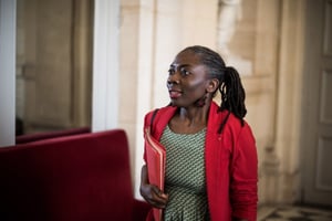 La députée Danièle Obono dans la salle des Quatre Colonnes du Palais Bourbon, à Paris, le 13 mars 2019. © Arthur Nicholas Orchard / Hans Lucas via AFP