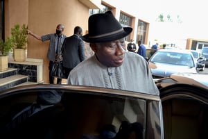 vL’ancien président nigérian Goodluck Jonathan à Bamako, le 25 mai 2021. © Amadou Keita/REUTERS