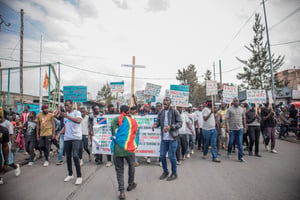 Le 1er décembre 2022, une marche avait déjà été organisée à Goma pour prévenir contre les risques d’un conflit. © Augustin Wamenya / ANADOLU AGENCY / Anadolu Agency via AFP