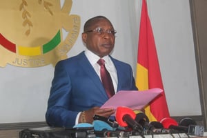 Moussa Dadis Camara à son retour en Guinée après 12 ans d’exil au Burkina Faso, à Conakry le 22 décembre 2021. © Algassimou Balde/AP/SIPA