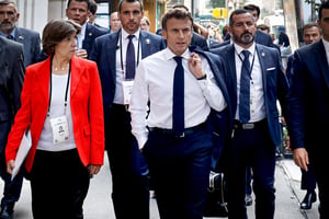 La ministre des Affaires étrangères Catherine Colonna et le président français Emmanuel Macron à New York, le 21 septembre 2022. © Ludovic Marin / AFP