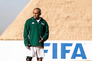 Le président de la Confédération africaine de football, Ahmad Ahmad, lors d’un match amical précédant la remise des CAF Awards, à Gizeh, en Égypte, le 6 janvier 2020. © Omar Zoheiry/dpa/ABACA