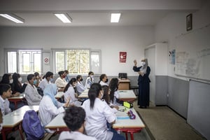 Premier jour de la nouvelle année scolaire à Rabat, le 1er octobre 2021. © Mosa’ab Elshamy/AP/SIPA
