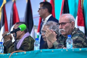 Brahim Ghali, le président de la République arabe sahraouie démocratique  assiste à un congrès du Polisario dans le camp de réfugiés de Dakhla, le 13 janvier, 2023. © Photo by Ryad KRAMDI / AFP