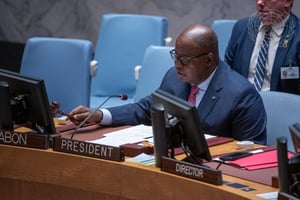 Michael Moussa, ministre gabonais des Affaires étrangères (ici au Conseil de sécurité de l’ONU en octobre 2022), est décédé ce 20 janvier 2023. © DR / UN Photo/Cia Pak