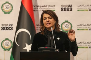 Najla Al Mangoush, ministre des Affaires étrangères de Libye, le 22 janvier 2023 à Tripoli. © Mahmud Turkia / AFP
