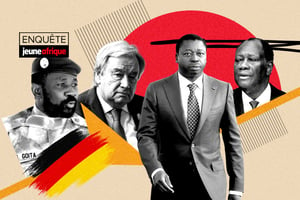 De g. à dr., Assimi Goïta, Antonio Guterres, Faure Essozimna Gnassingbé et Alassane Ouattara. © Montage : Jeune Afrique