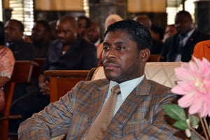 Teodorín Obiang, le fils du président et vice-président de la Guinée équatoriale à la cathédrale de Malabo lors d’une messe pour célébrer son 41e anniversaire, le 25 juin 2013. © JEROME LEROY/AFP