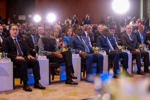 Ouverture du 2e Sommet sur le financement des infrastructures en Afrique, au Centre international de conférences Abdou-Diouf, à Dakar, le 2 février 2023. © Ministère des Finances et du Budget du Sénégal