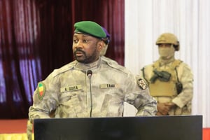 Le président de la transition malienne, le colonel Assimi Goïta, le 27 janvier 2023. Le Président de la Transition, SE le Colonel Assimi GOÏTA, Chef de l’État, a présidé, dans la salle des banquets de Koulouba, la cérémonie de présentation des vœux du Nouvel An du personnel de la Présidence, ce vendredi.. Le 27 janv. 2023.
© Présidence Mali