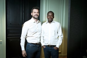 Cyril Collon et Tidjane Dème dans les bureaux parisiens de Partech Ventures, le 18 janvier 2018. © Vincent Fournier/JA