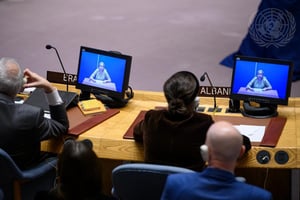 Aminata Cheick Dicko au Conseil de sécurité de l’ONU, le 27 janvier 2023. © UN Photo/Loey Felipe
