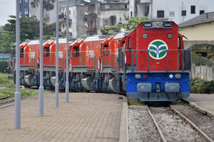 Les nouvelles locomotives de Sitarail présentées à la gare de Treichville, à Abidjan, le 9 septembre 2015. © Issouf Sanogo/AFP