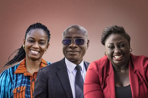 De g. à dr. : Sophie Diallo, Ossey Bernard Yapo et Laetitia Gadegbeku-Ouattara. © Montage JA : Mathieu Dupuis