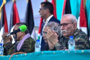 Brahim Ghali, président de la République arabe sahraouie démocratique (RASD) et secrétaire général du Front Polisario, lors d’un congrès du Polisario dans le camp de réfugiés de Dakhla, à quelque 170 km au sud-est de la ville algérienne de Tindouf, le 13 janvier 2023. © Ryad KRAMDI/AFP
