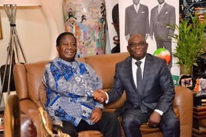 Henri Konan Bédié a rencontré son « fils » Kouadio Konan Bertin dit KKB le samedi 18 février 2023 à Daoukro. © DR