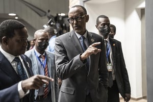 Paul Kagame en marge du sommet de l’UA à Addis Abeba, le 17 février 2023. © AMANUEL SILESHI/AFP