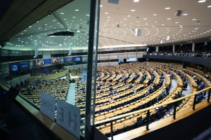 L’hémicycle du Parlement européen, à Bruxelles, le 26 janvier 2023. © Dursun Aydemir / Anadolu Agency via AFP