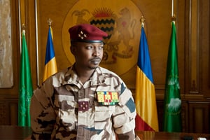 Le président de la transition tchadienne, Mahamat Idriss Déby Itno, à N’Djamena en juin 2021. © Vincent Fournier pour JA