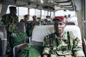 Des militaires burundais arrivent à Goma, dans l’est de la RDC, le 5 mars 2023. © ALEXIS HUGUET / AFP.