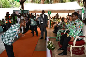 Henri Konan Bedié (à dr.), lors de la cérémonie des vœux du Parti démocratique de Côte d’Ivoire (PDCI), le 29 janvier 2023. © Facebook / Henri Konan Bedie