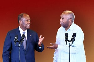 Le président de la Côte d’Ivoire Alassane Ouattara et son prédécesseur Laurent Gbagbo. © Montage JA : ISSOUF SANOGO/AFP