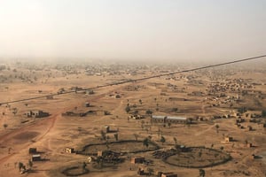 Vue aérienne de la ville de Djibo, dans le nord du Burkina Faso, le 18 février 2021. © Sam Mednick/AP/SIPA