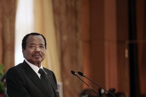 Le chef de l’État camerounais, Paul Biya, lors d’une conférence de presse au palais présidentiel de Yaoundé, le 26 juillet 2022. © Lemouton / Pool/SIPA.