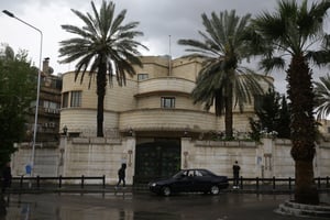 L’ambassade saoudienne à Damas, le 13 avril 2023. © LOUAI BESHARA / AFP
