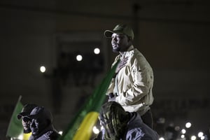 Ousmane Sonko s’adresse à ses partisans, à Dakar, le 14 mars 2023. © John Wessels/AFP