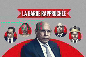 Le cercle sécuritaire du président mauritanien Mohamed Ould Cheikh El Ghazouani. © Montage JA
