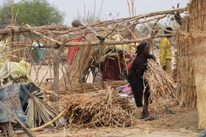Des réfugiés soudanais qui ont traversé le Tchad s’installent dans un camp à Koufroun, près d’Echbara, le 1er mai 2023. © Gueipeur Denis SASSOU / AFP