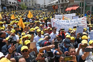 À Casablanca, le 4 juin 2023, lors de la manifesttion de la Confédération démocratique du travail. © AFP.